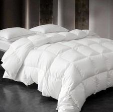 Luxury White Goose Feather Down Fiber Comforter Full Queen Size 100 Cotton All