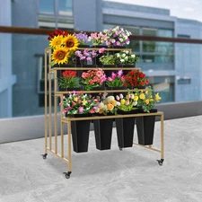 Garden Shelf Flower Pot Display Rack 4 Tier Metal Plant Stand With 16*buckets