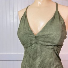 Windsor Olive Green Suede-Look Halter V-Neck Mini Dress Bodycon Club Party
