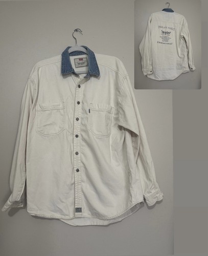 Rare Vintage Levi’s Denim Shirt White Long Sleeve Button Up w/ Blue Denim Collar