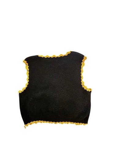Michael Simon maglione gilet cardigan donna taglia 2 nero/oro bordo smerlato - Foto 5 di 8