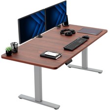 VIVO Electric 60” x 30” Stand Up Desk Workstation, Dark Walnut Top, Gray Frame