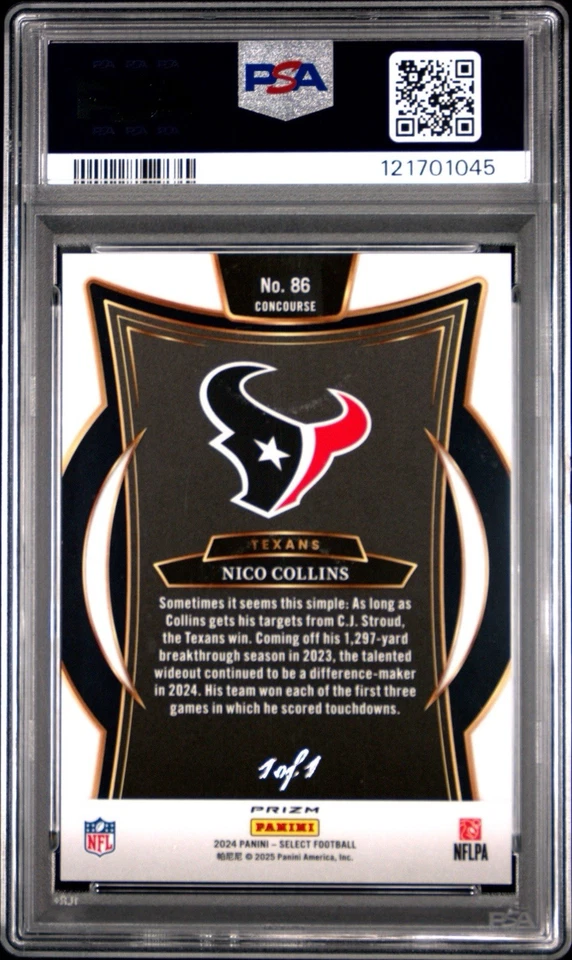 Nico Collins 2024 Select Black Disco 1/1 SSP Texans - Image 2 of 3