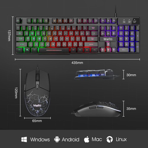 RK101 Computer Keyboard Mouse Combo Wired, RGB Backlit USB Keyboard for PC Ma... - Picture 6 of 7