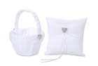 Victoria Lynn Wedding Bridal Rhinestone Heart Ring Pillow and Flower Basket Set