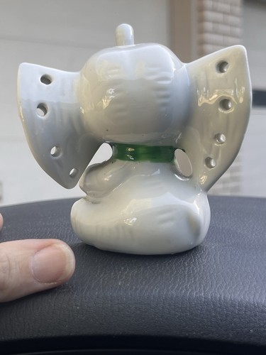 Vtg Elephant Ring Earring Holder Porcelain Jewelry Organizer 3.5” Trunk Up Green - Picture 4 of 8