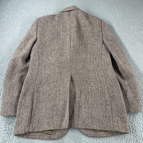 Vintage Harris Tweed Blazer 100% Wool Herringbone Brown 2-Button Sport Coat Read - Picture 11 of 17