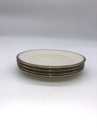 4 Lenox Moonspun 6 3/8" Bread & Butter Plates Vintage Silver Edge - Picture 2 of 7