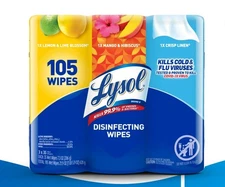 Lysol Disinfecting Wipes 1 Lemon,1 Brand New Day Mango,(1Crisp Linen) (3x35)