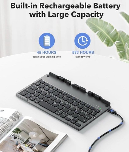 Small Bluetooth Keyboard for iPad iPhone Samsung Ultra Thin Portable Foldable - Photo 3/22