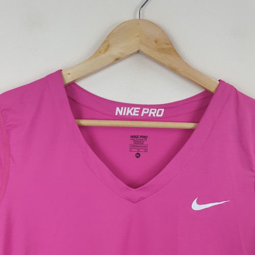 Nike Pro Top Womens XL Pink Dri Fit Sports Activewear Gym Logo T-Shirt - Picture 2 of 11