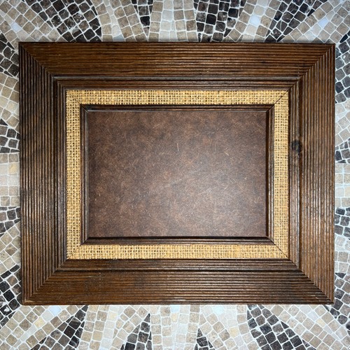 Vintage Wood Picture Frame Brown/Beige Linen Trim 11.5” x 9.5” - Picture 1 of 8