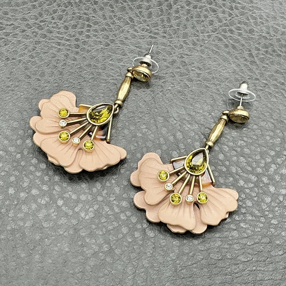 Stella & Dot заявление капли серьги румяна розовый вентилятор зеленый кристалл золотой тон - Изображение 4 из 4