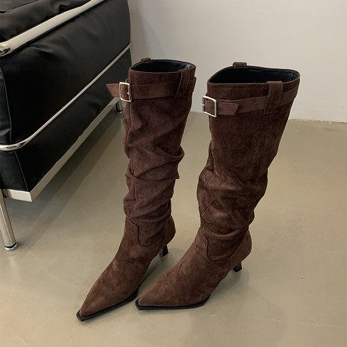 Stivali donna a punta slim stampa leopardata sexy tacco alto nicchia stivali lunghi - Foto 19 di 23