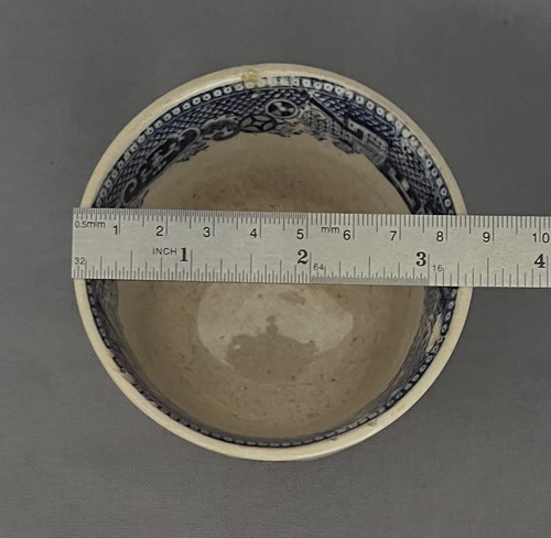 Antique Blue Willow Transferware Stoneware Handleless Tea Cup - Picture 10 of 12