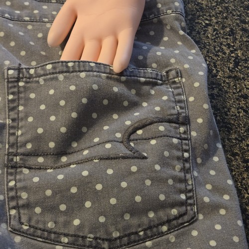 AMERICAN EAGLE Shortalls Womens S/P Stretch Playful Polka Dot Pinup Gray Cutoffs - Picture 9 of 14