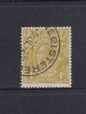 KGV, SGLE WMK: 4d Olive-yellow SG 80, BW 114C ($50), 1927 CDS, Mullett printing.