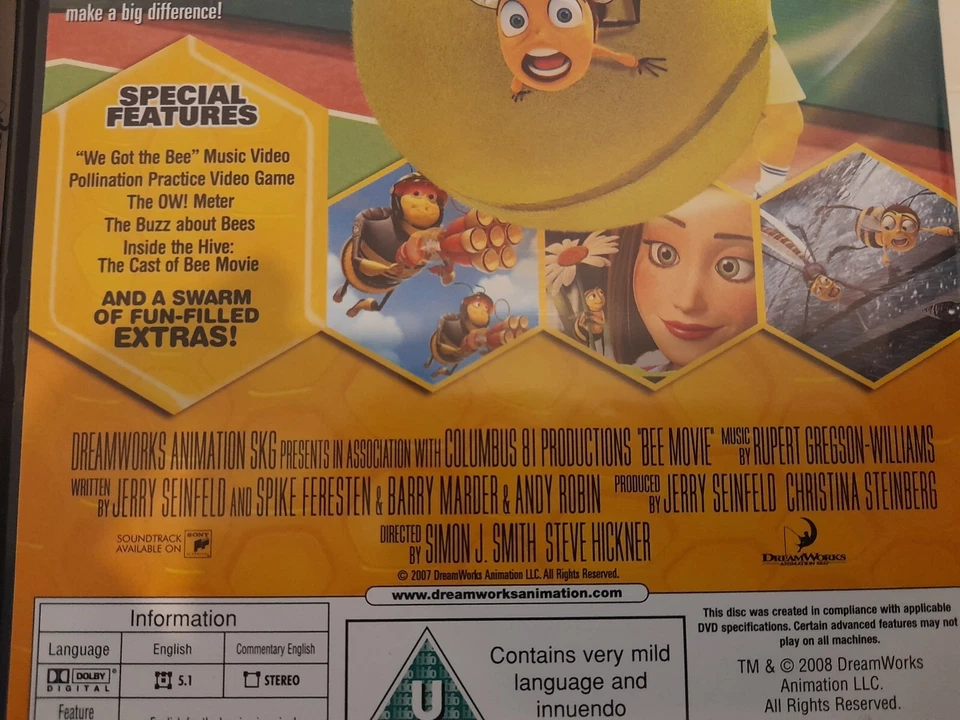 Bee Movie (DVD, 2008, with Iridescent Slipcover)- Interactive Game, Music Video - Image 4 of 4