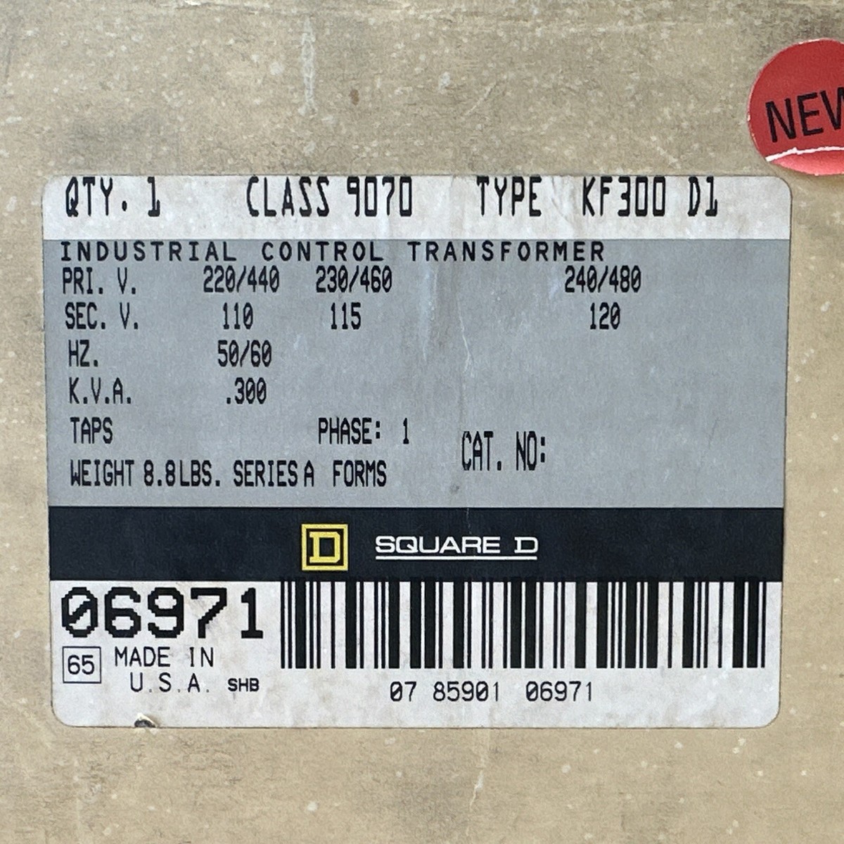 NEW OPEN BOX- Square D Class 9070 Type KF300D1 Control Transformer