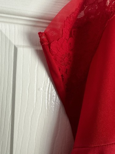 Vintage Red Silky Nylon Full Slip Lace & Chiffon Bust Lacy Tiers Sexy Size 38 - Picture 3 of 6