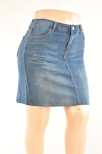 Women Denim Skirt Stretch 21" Knee Length A-line no slit indigo wash #JW-0018 - Picture 5 of 5