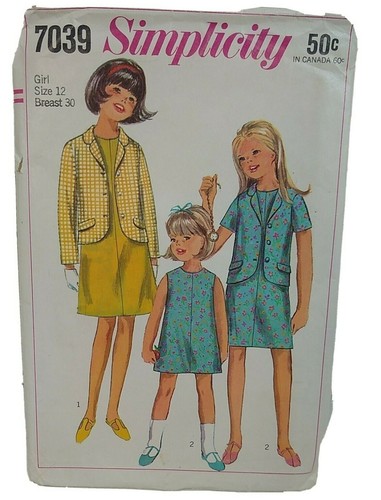 Simplicity 7039 Abito Cambio e Giacca Bambina 12 Motivo Cucito Mod 1967 - Foto 2 di 4