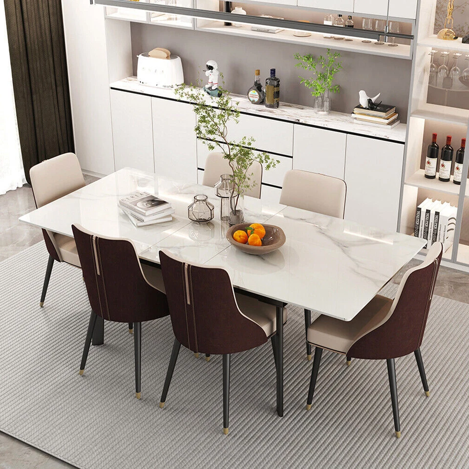 Mesa de comedor grande extensible de mármol de piedra sinterizada de 51-63 pulgadas Foto 3 de 4