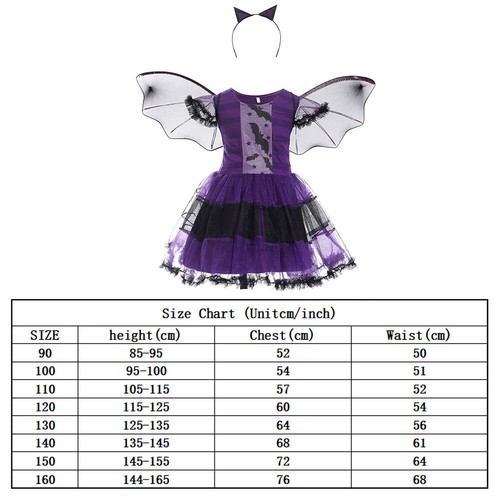 Halloween Kostüm Kinder Mädchen Karneval Fledermaus Kleid mit Flügeln &Haarreif - Bild 19 von 19