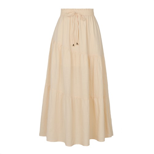 Lady Casual Solid Color Cotton Linen Elastic Waist Fashion Summer Long Skirt - Picture 23 of 26