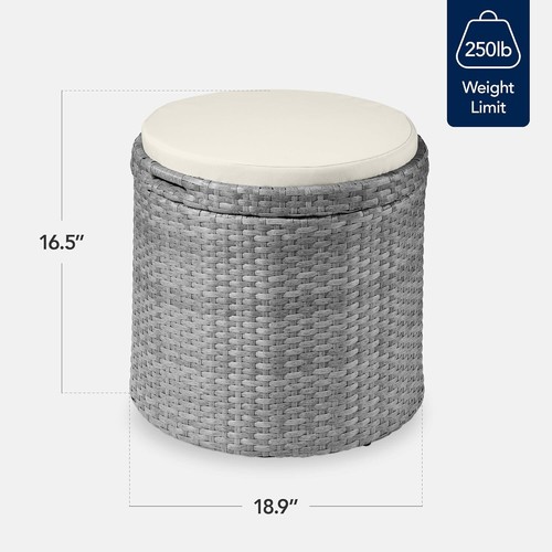 Round Wicker Ottoman,w/Storage,Removable Cushions,Multipurpose Outdoor Furniture - Picture 55 of 77