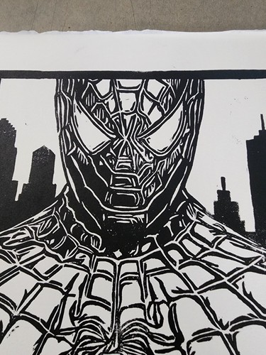Spider-Man Linocut Linoleum Block Print by Viana Unframed 8.5" x 10.5" - Picture 3 of 6