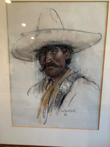 Joe Beeler Pastel sobre papel 13 3/4 por 17 pulgadas Retrato de hombre - Imagen 4 de 5