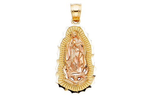 14K Solid Gold 1.2" Virgin Guadalupe Pendant - 14K 2T Gold Virgin Mary- PT1083 - Picture 2 of 7