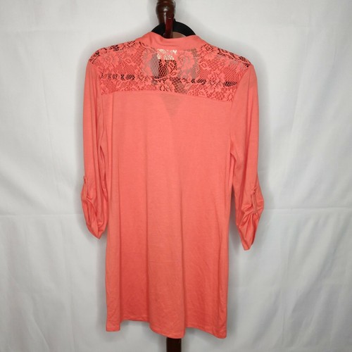 Bobbie Brooks women's M swimsuit cover up orange v-neck 3/4 sleeves lace pocket - Picture 2 of 9