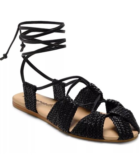 FREE PEOPLE Sunny Gilly Flats Wrap SANDALS Size 8.5 Black Woven Leather NEW - Picture 4 of 11