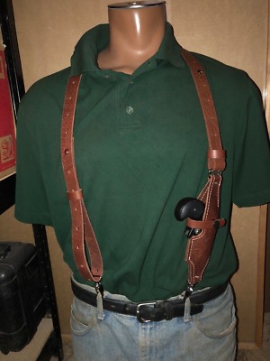 Leather Suspenders w Cobra Arms Cimarron CFA Derringer Holster Metal Pant Clips