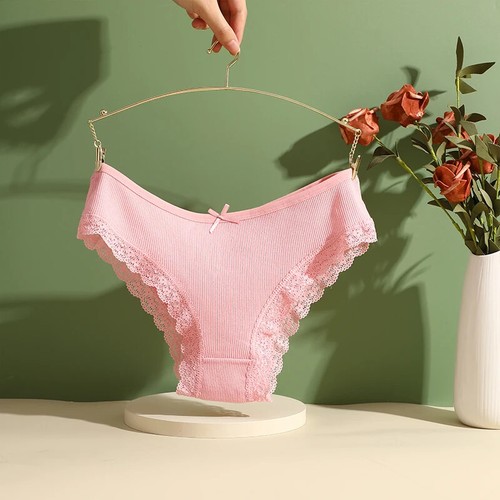 Women Sexy Lace Edge Underwear Strap Cotton Panties Mid Waist Underpants Briefs - Picture 15 of 30
