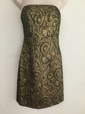 Nicole Miller Collection Strapless Dress Bronzy Gold & Black Paisley Size 2