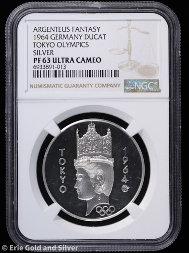 1964 Fantasy Germany Silver Ducat Proof Tokyo Olympics NGC PF 63 Ultra Cameo - Picture 1 of 4