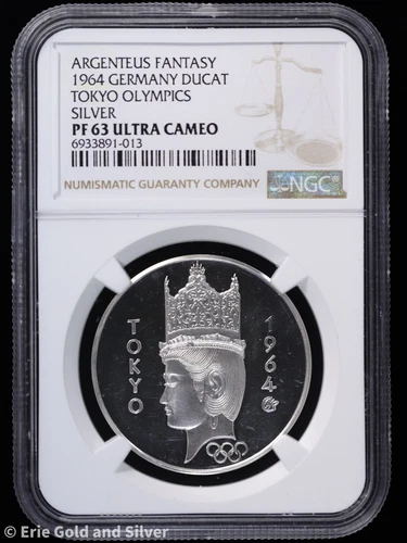 1964 Fantasy Germany Silver Ducat Proof Tokyo Olympics NGC PF 63 Ultra Cameo