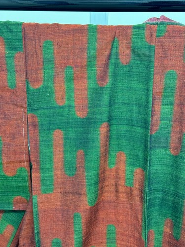 Japanischer Vintage Kimono reine Seide grün teuer Tsumugi Tradition Höhe 62 Zoll - Bild 5 von 20