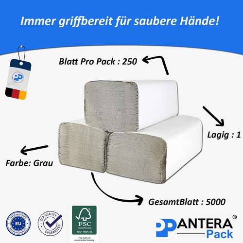 5000 x Papierhandtücher 1lagig Handtuchpapier Falthandtuch 25x23cm ZZ / V Grau - Bild 2 von 9