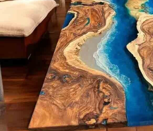 Ocean Resin Handmade Blue Epoxy Resin Dining Table Top, Handmade Furniture Decor - Picture 2 of 11