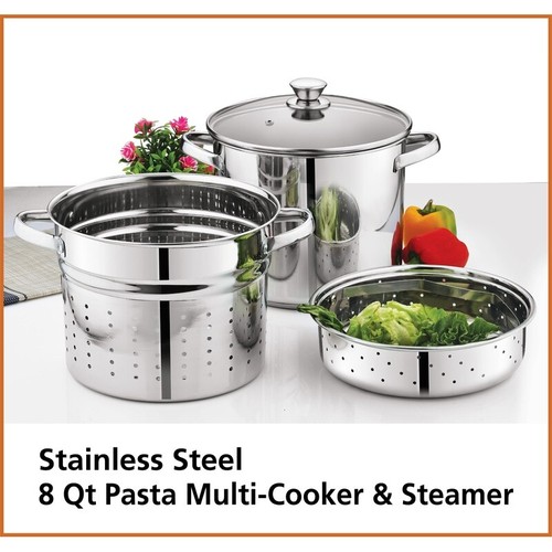 4 Pc Stainless Steel Multi-Cooker Set 8qt Stock Pot Steamer Colander Lid Kitchen - Picture 14 of 15