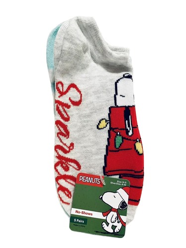 Peanuts Snoopy Holiday scarpa calzini donna 5 paia no show taglia 4-10 - NUOVO - Foto 8 di 8