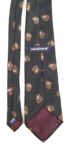 Halston 111 Men's Tie Black Geometric Design with Monogram "H" Vintage - Picture 2 of 7