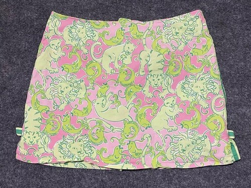 Lilly Pulitzer Skort Hot Pink Green Party Animal Jungle Size 4 Lions Fish
