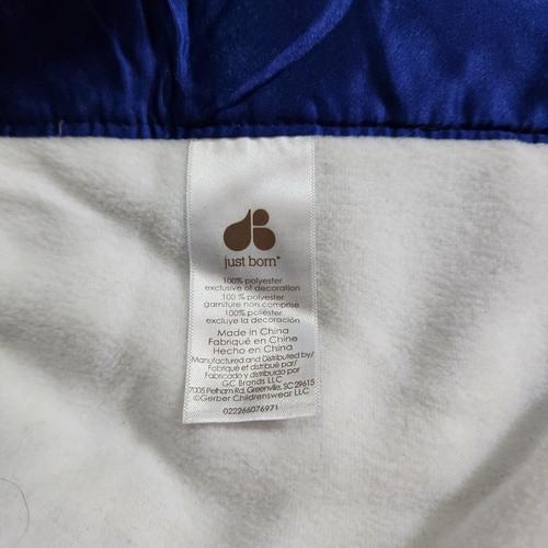 Just Born Baby Blanket White Minky  w/ Space Print Blue Satin Trim Embroidered - Picture 5 of 5