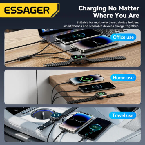 Essager 3 in 1 Multi USB C Fast Charging Cable Wire For iWatch iPhone 16/15/14 - Picture 6 of 7