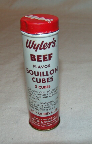 Wylers Beef Flavor Bouillon Cubes metal tube Vtg Canister Empty Advertising - Picture 2 of 8